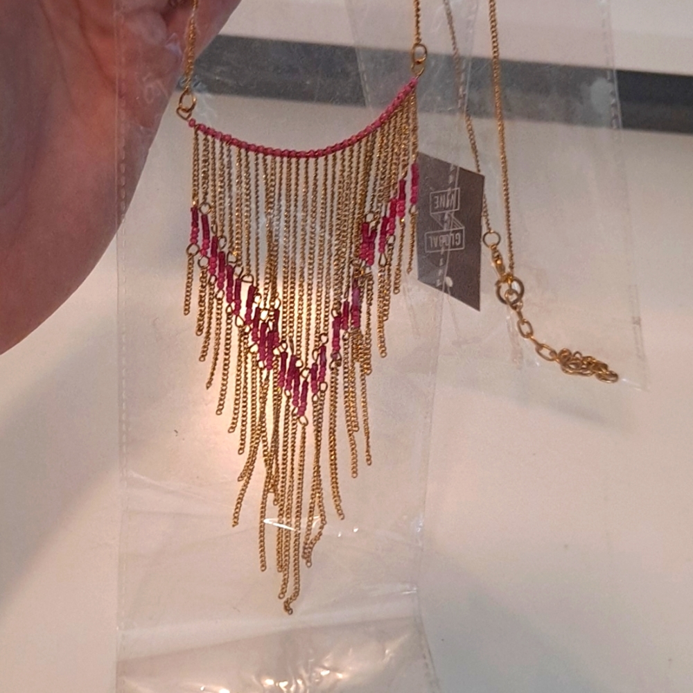 NEW!!! Pink and Gold Fringe Necklace